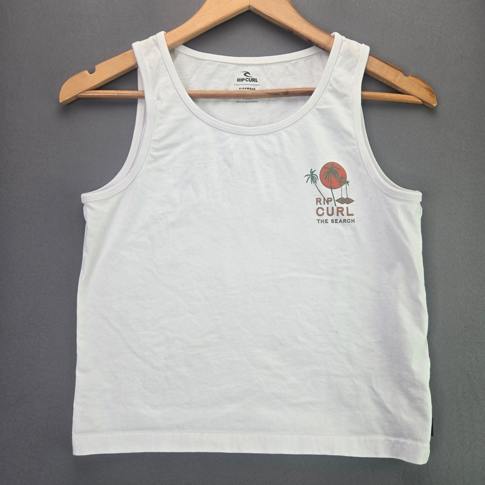 Rip Curl Tank Top The Search Graphic Size 8 XS White Kids Sleeveless Surf Tee